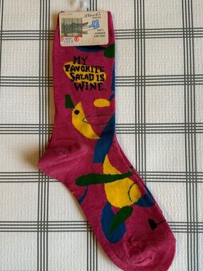 Blue Q Pink Novelty Crew Socks - "My Favorite Salad Is Wine"